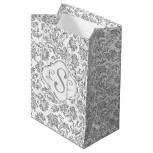 Monogrammierte Weiß- und Metallsilber Mittlere Geschenktüte