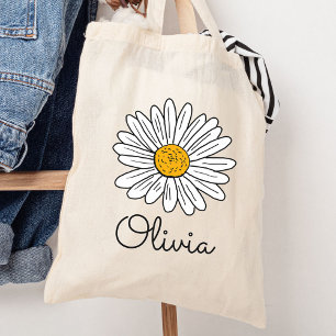 Monogrammierte weiße Daisy-Blumen Tragetasche