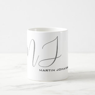 Monogrammierte Weiße Graue Personalisierte Moderne Kaffeetasse
