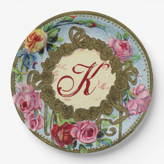 Monogrammierter Antiker Französischer Rosen-Pickni Pappteller