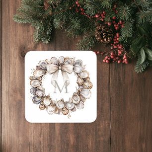 Monogrammierter Austernschalen-Kranz Weihnachten Getränkeuntersetzer
