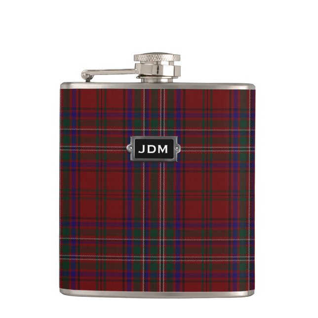 Monogrammierter Clan MacClure Tartan Kariert Flask Flachmann (Vorderseite)