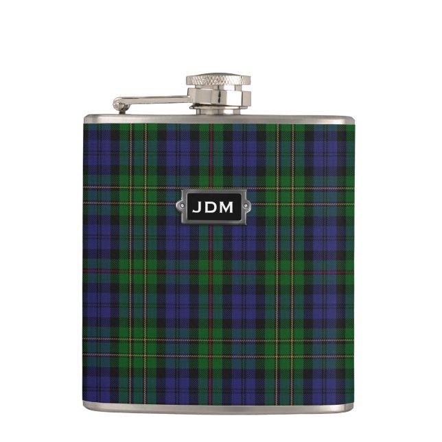 Monogrammierter Clan MacEwen Tartan Kariert Flask Flachmann (Vorderseite)