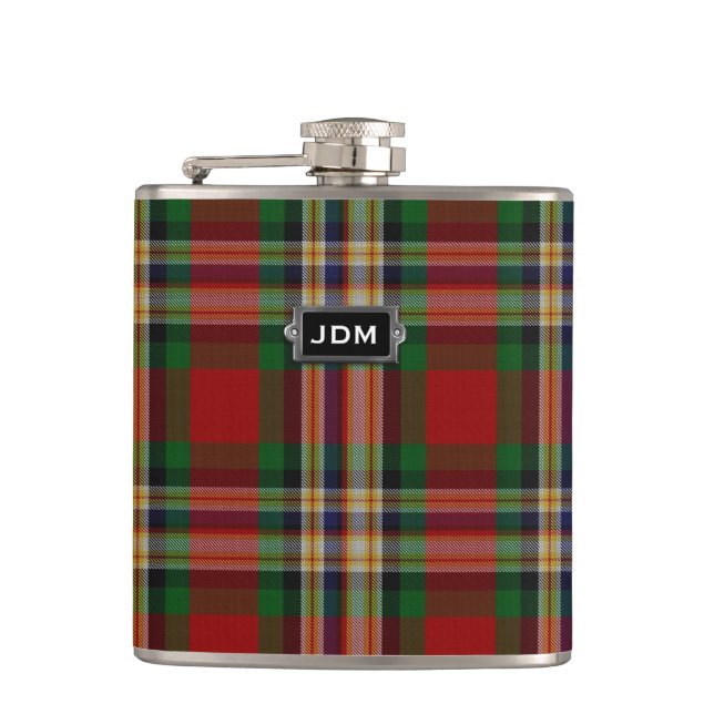 Monogrammierter Clan MacGill Tartan Kariert Flask Flachmann (Vorderseite)
