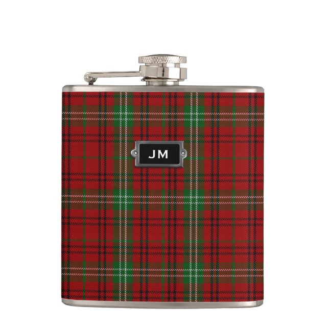 Monogrammierter Clan Morrison Tartan Kariert Flask Flachmann (Vorderseite)