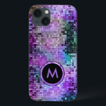 Monogrammierter Disco-Glitzer Lila Obertöne Case-Mate iPhone Hülle<br><div class="desc">Monogramierte Retro farbenfrohe Disco Glitzer und Glitzern. Lila Blau- und Grüntöne.</div>
