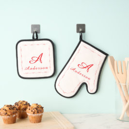 Monogrammierter Familienname Ofenhandschuh & Topflappen-Set