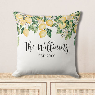 Monogrammierter gelber Zitronenbaum Kissen