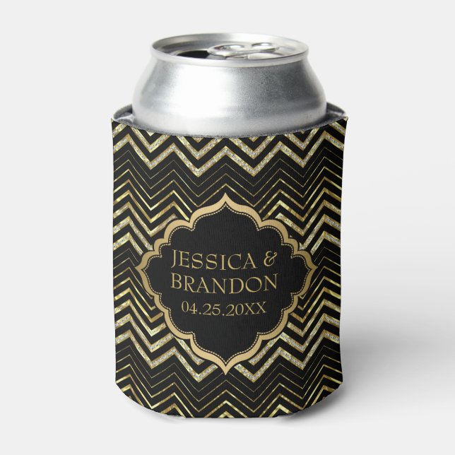 Monogrammierter Gold Glitzer & Zigzag Zickzack Mus Dosenkühler (Kanne Vorderseite)