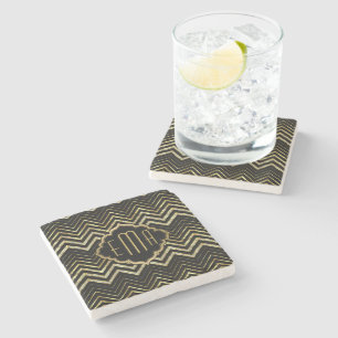 Monogrammierter Gold Glitzer & Zigzag Zickzack Mus Steinuntersetzer