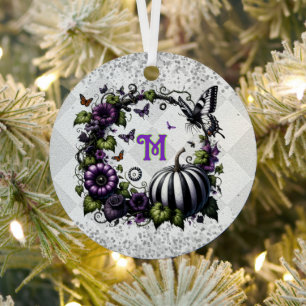 Monogrammierter Goth Halloween Baum Kürbis Ornament Aus Metall
