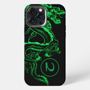 Monogrammierter Grüner Asiatischer Drache iPhone 13 Pro Max Hülle