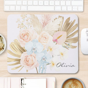 Monogrammierter hübscher tropischer Blumenstrauß F Mousepad