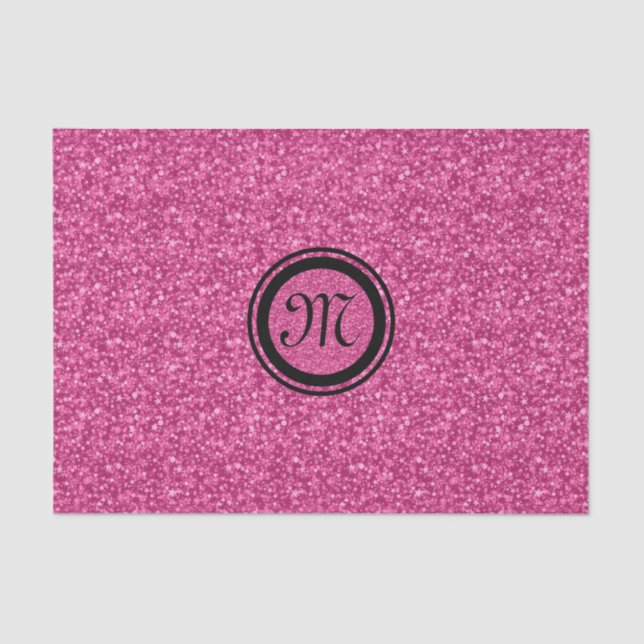Monogrammierter Pink-Glitzer und Glitzern-Schwarze Seidenpapier (Vorderseite)