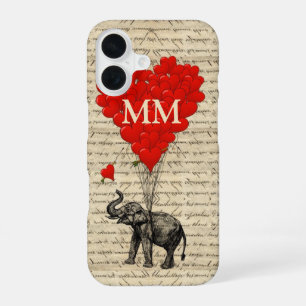 Monogrammierter romantischer Elefant und Herz iPhone 16 Hülle