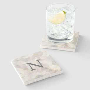 Monogrammierter Rosa Grau Weiß Gold Marmor Steinuntersetzer