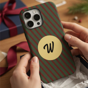Monogrammierter Roter & Grüner Retro-Gestreifter G iPhone 16 Pro Max Hülle