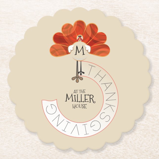 Monogrammierter Thanksgiving Truthahn Untersetzer (Vorderseite)