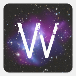 Monogrammierter violetter Galaxienhaufen Quadratischer Aufkleber