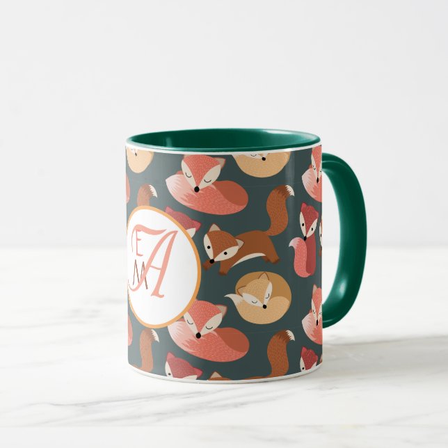 Monogrammierter Wald Fuchs Herbstfarben Herbst Tasse (VorderseiteRechts)