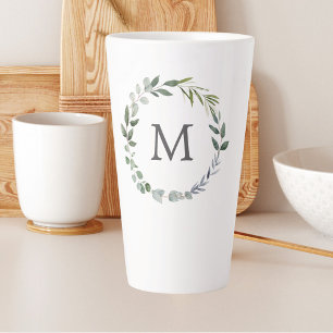 Monogrammierter Wasserfarbe Salbeigrüner Blätterkr Milchtasse