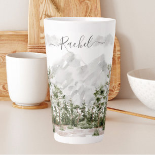 Monogrammierter Wasserfarbenberg und -wald Milchtasse