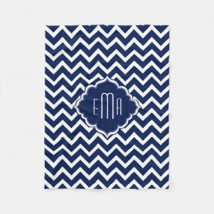 Monogrammierter White & Blue Geometric Zigzag Zick Fleecedecke