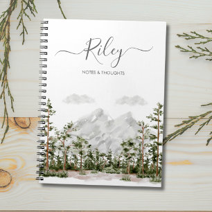 Monogrammiertes Aquarell-Gebirge und -Wald  Notizblock