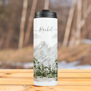 Monogrammiertes Aquarell-Gebirge und -Wald Thermosbecher