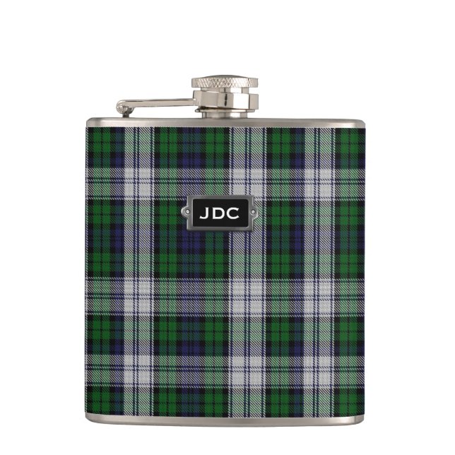 Monogrammiertes Black Watch Dress Tartan Kariert F Flachmann (Vorderseite)