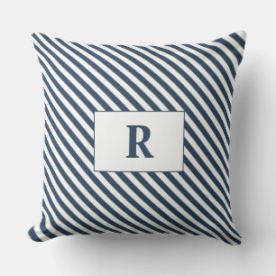 Monogrammiertes Blau/Weiß Gestreiftes Wurfkissen Kissen