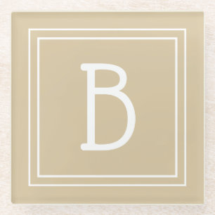 Monogrammiertes hellbraunes neutrales und weißes I Glasuntersetzer