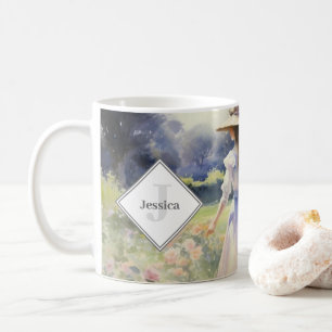 Monogrammiertes Landhaus-Vintage-Wasserfarbenmotiv Kaffeetasse