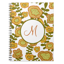Monogrammiertes, modernes Gold Olive Orange Floral Notizblock
