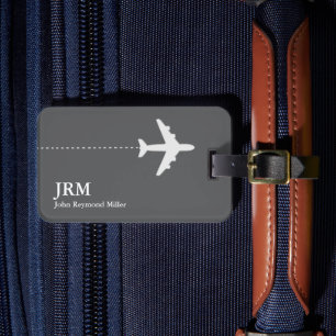 Monogrammiertes Reisenden-Name Grau Gepäckanhänger