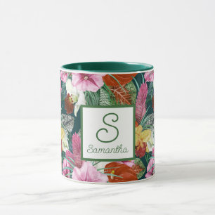 Monogrammiertes Retro-Küstenparadiesblüten Tasse