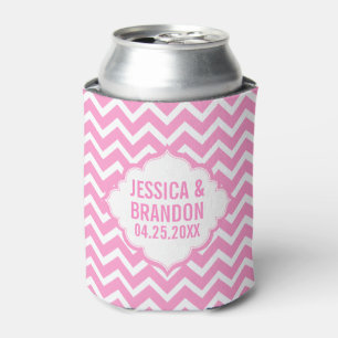 Monogrammiertes Rosa und Weißes Zickzack-Chevron 2 Dosenkühler