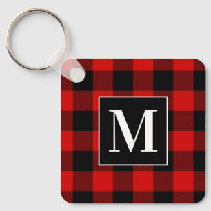 Monogrammiertes Rot-Schwarz-Buffalo-Karo Schlüsselanhänger