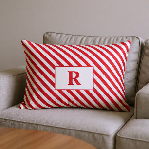 Monogrammiertes Rot-Weiß-Gestreiftes Lendenkissen