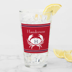 Monogrammiertes Rot Weiß Krabbe Maritim Glas