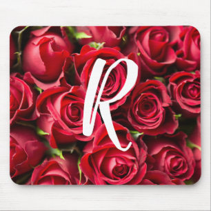Monogrammiertes rotes Rosen-Mauspad Mousepad