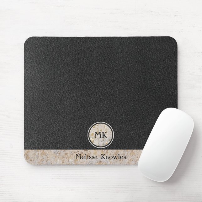 Monogrammiertes schwarzes Leder Mousepad (Mit Mouse)