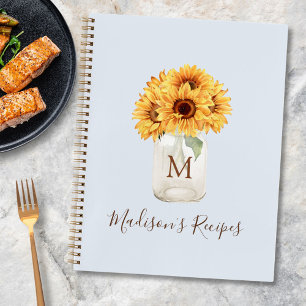 Monogrammiertes Sonnenblumen-Einmachglas Pastellbl Notizbuch