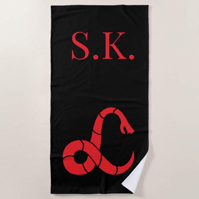 Monogrammiertes Strandtuch mit Schlangen-Logodesig (Vorderseite)