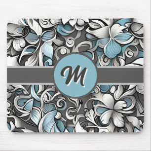 Monogrammiertes Türkisgraues Abstrakt  Mousepad