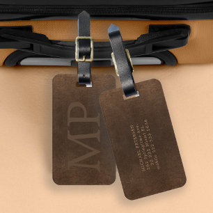 Monogrammiertes Vintage-Braunleder sieht elegant a Gepäckanhänger