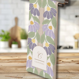 Monogrammiertes vintage lila Blumenküchenhandtuch Geschirrtuch