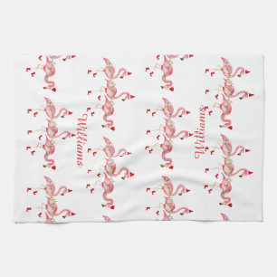 Monogrammiertes Weihnachts-Flamingos-Küchentuch Geschirrtuch