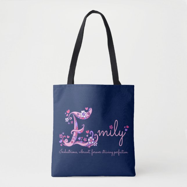 Monogrammkunst Emilys E und Namenbedeutung Tasche (Vorderseite)