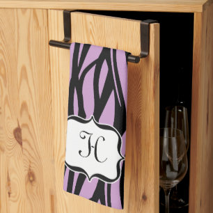 Monogrammlila lila Zebra-Druck-Küchen-Tuch Geschirrtuch